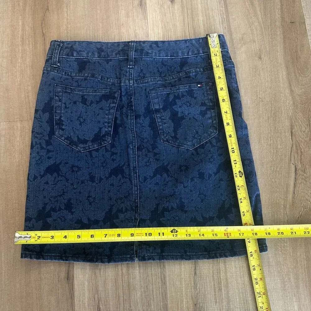 Y2K 'Tommy Hilfiger' Denim Floral Design Print Midi Skirt Womens Size 4